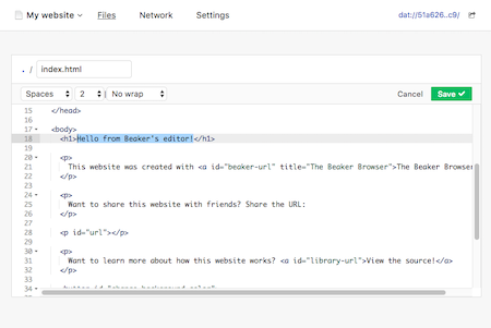 Beaker's in-browser files editor
