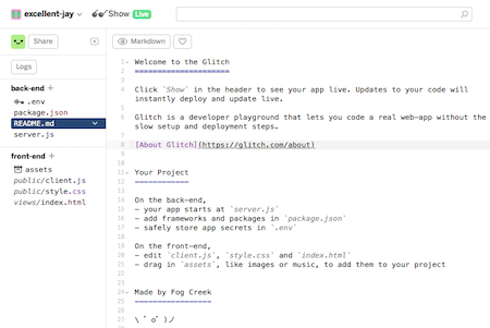 Glitch's in-browser files editor