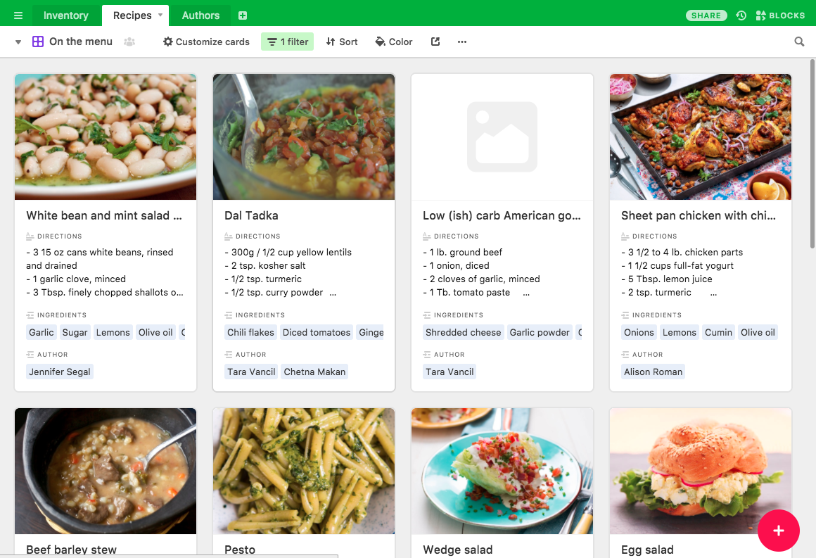 A grid view of recipes